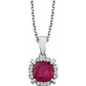 14K White Created Ruby & .05 CTW Diamond 18" Necklace - Siddiqui Jewelers