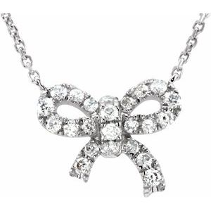 14K White 1/6 CTW Diamond Bow 18" Necklace - Siddiqui Jewelers