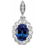 14K White Chatham® Created Blue Sapphire and 1/5 CTW Diamond Pendant - Siddiqui Jewelers