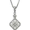 14K White .06 CTW Diamond 18" Filigree Necklace - Siddiqui Jewelers