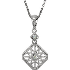 14K White .06 CTW Diamond 18" Filigree Necklace - Siddiqui Jewelers