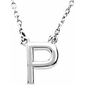 Sterling Silver Block Initial P 16" Necklace Siddiqui Jewelers