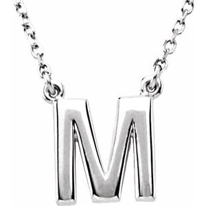 Sterling Silver Block Initial M 16" Necklace Siddiqui Jewelers