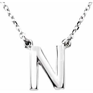 Sterling Silver Block Initial N 16" Necklace Siddiqui Jewelers