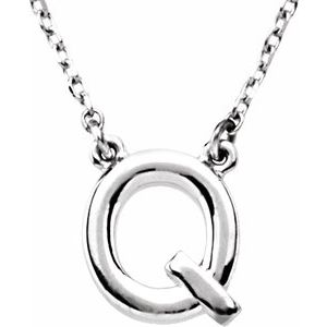 Sterling Silver Block Initial Q 16" Necklace Siddiqui Jewelers