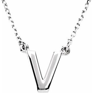 Sterling Silver Block Initial V 16" Necklace Siddiqui Jewelers