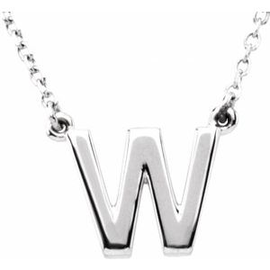 Sterling Silver Block Initial W 16" Necklace Siddiqui Jewelers