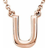 14K Rose Block Initial U 16" Necklace Siddiqui Jewelers