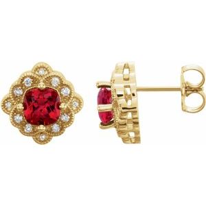 14K Yellow Chatham® Created Ruby & 1/10 CTW Diamond Earrings - Siddiqui Jewelers