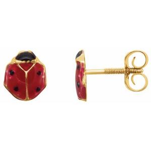 14K Yellow Red Enamel Ladybug Earrings - Siddiqui Jewelers
