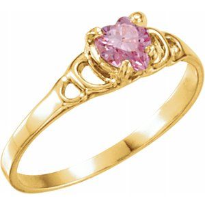 14K Yellow 4X4 mm Pink Cubic Zirconia Youth Heart Ring - Siddiqui Jewelers