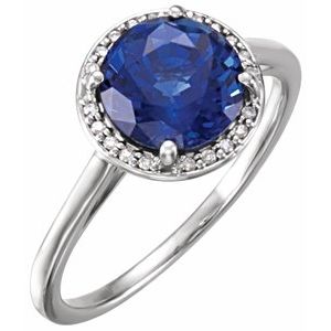 14K White Chatham® Lab-Created Blue Sapphire & .05 CTW Diamond Ring - Siddiqui Jewelers