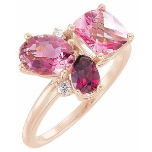 14K Rose Multi-Gemstone & .05 CTW Diamond Cluster Ring - Siddiqui Jewelers