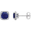 14K White Lab-Created Blue Sapphire & 1/8 CTW Diamond Earrings - Siddiqui Jewelers