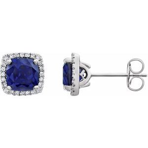 14K White Lab-Created Blue Sapphire & 1/8 CTW Diamond Earrings - Siddiqui Jewelers