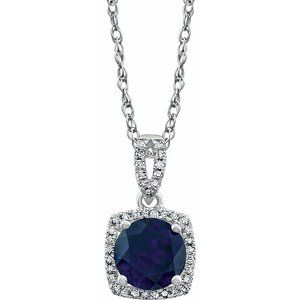 14K White Created Blue Sapphire & 1/8 CTW Diamond 18" Necklace - Siddiqui Jewelers