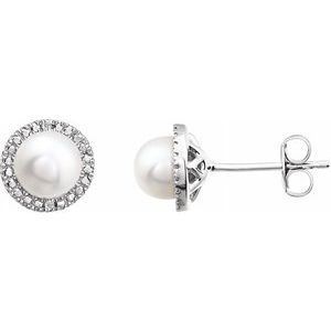 Sterling Silver Freshwater Cultured Pearl & .01 CTW Diamond Earrings - Siddiqui Jewelers