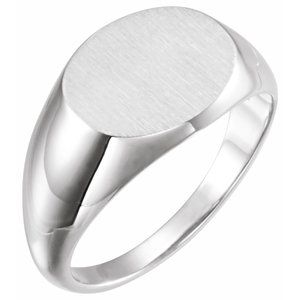 14K White 14x12 mm Oval Signet Ring - Siddiqui Jewelers