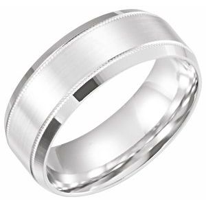 14K White 8 mm Beveled-Edge Band with Milgrain Size 10 - Siddiqui Jewelers