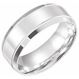 14K White 8 mm Beveled-Edge Band with Milgrain Size 7 - Siddiqui Jewelers