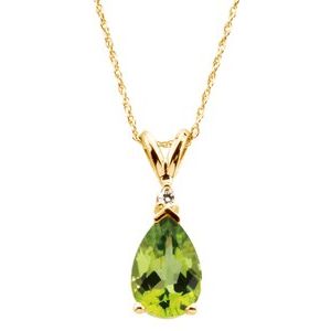 14K Yellow 10x7 mm Pear Peridot & .04 CT Diamond 18" Necklace - Siddiqui Jewelers