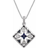 Sterling Silver Blue Sapphire & .025 CTW Diamond 18" Necklace - Siddiqui Jewelers