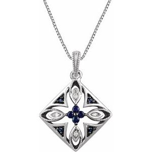 Sterling Silver Blue Sapphire & .025 CTW Diamond 18" Necklace - Siddiqui Jewelers
