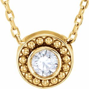 14K Yellow 1/10 CTW Diamond Beaded Slide 16" Necklace - Siddiqui Jewelers