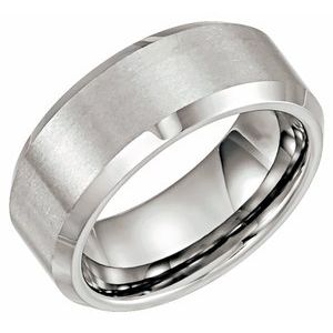 Tungsten 8 mm Satin & Beveled-Edge Band Size 12-Siddiqui Jewelers