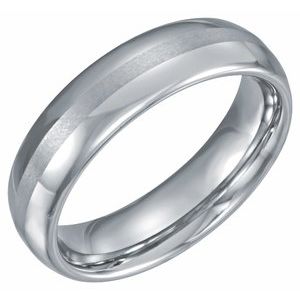 White Tungsten 6 mm Domed Band with Satin Center Size 11  -Siddiqui Jewelers