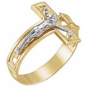 14K Yellow/White 16.7 mm Crucifix Ring - Siddiqui Jewelers