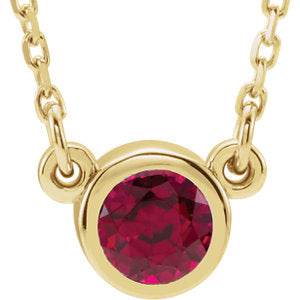 14K Yellow 4 mm Round Chatham® Lab-Created Ruby Bezel-Set Solitaire 16" Necklace - Siddiqui Jewelers