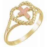 14K Yellow/Rose Heart Rope Ring with Cross - Siddiqui Jewelers