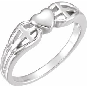 14K White 5.7 mm Heart & Cross Ring - Siddiqui Jewelers