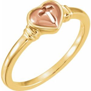 10K Yellow & Rose Heart & Cross Ring - Siddiqui Jewelers