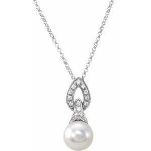 14K White 8 mm Freshwater Cultured Pearl & .08 CTW Diamond 18" Necklace - Siddiqui Jewelers