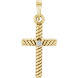 14K Yellow .015 CTW Diamond 18.9x8.65 mm Rope Design Cross Pendant - Siddiqui Jewelers