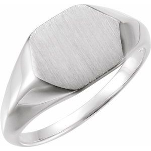 14K White 12x10 mm Geometric Signet Ring - Siddiqui Jewelers