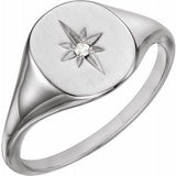 Sterling Silver .02 CTW Diamond 11x10 Oval Starburst Signet Ring - Siddiqui Jewelers