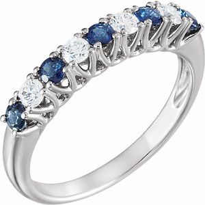 14K White Blue Sapphire & 1/4 CTW Diamond Anniversary Band - Siddiqui Jewelers