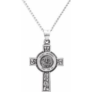 Sterling Silver 28.5x20.8 mm St. Michael Cross Necklace with 24" Chain - Siddiqui Jewelers