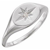 14K White .02 CT Diamond 10x8 mm Oval Starburst Signet Ring - Siddiqui Jewelers