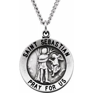 Sterling Silver 18 mm Round St. Sebastian 18" Necklace-Siddiqui Jewelers