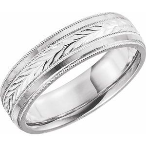 14K White 6 mm Wheat Pattern Band with Milgrain Size 6.5 - Siddiqui Jewelers