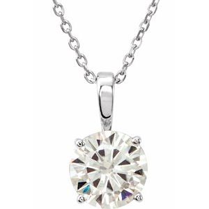 14K White 6 mm Round Forever One™ Moissanite 18" Necklace - Siddiqui Jewelers