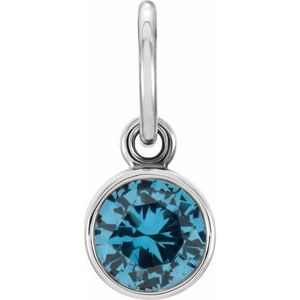 Sterling Silver 4 mm Round Imitation Blue Zircon Birthstone Charm - Siddiqui Jewelers