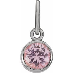 Sterling Silver 4 mm Round Imitation Pink Tourmaline Birthstone Charm - Siddiqui Jewelers