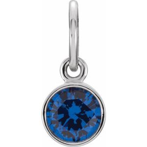 14K White 4 mm Round Imitation Blue Sapphire Birthstone Charm - Siddiqui Jewelers