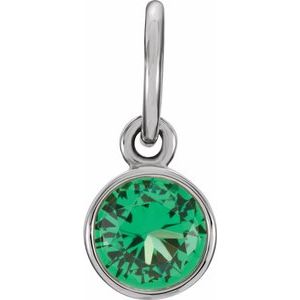 14K White 4 mm Round Imitation Emerald Birthstone Charm - Siddiqui Jewelers