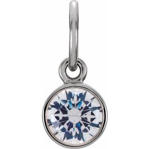 14K White 4 mm Round Imitation Diamond Birthstone Charm - Siddiqui Jewelers